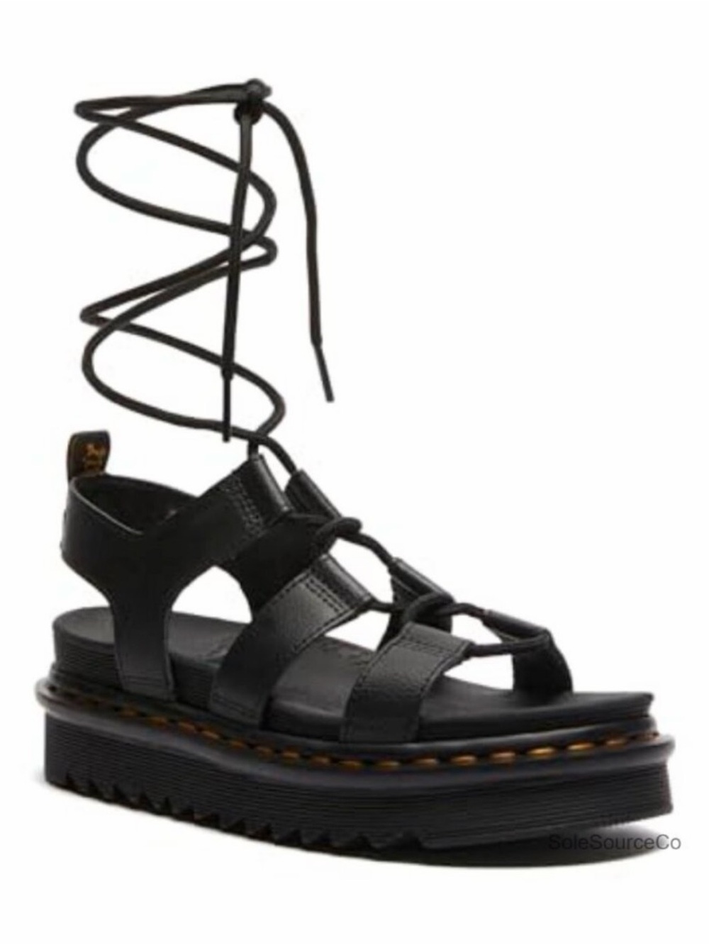 Dr. Martens Black Leather Lace-Up Platform Gladiator Sandal